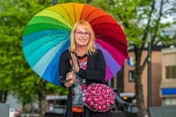 woman in black long sleeve shirt holding umbrella