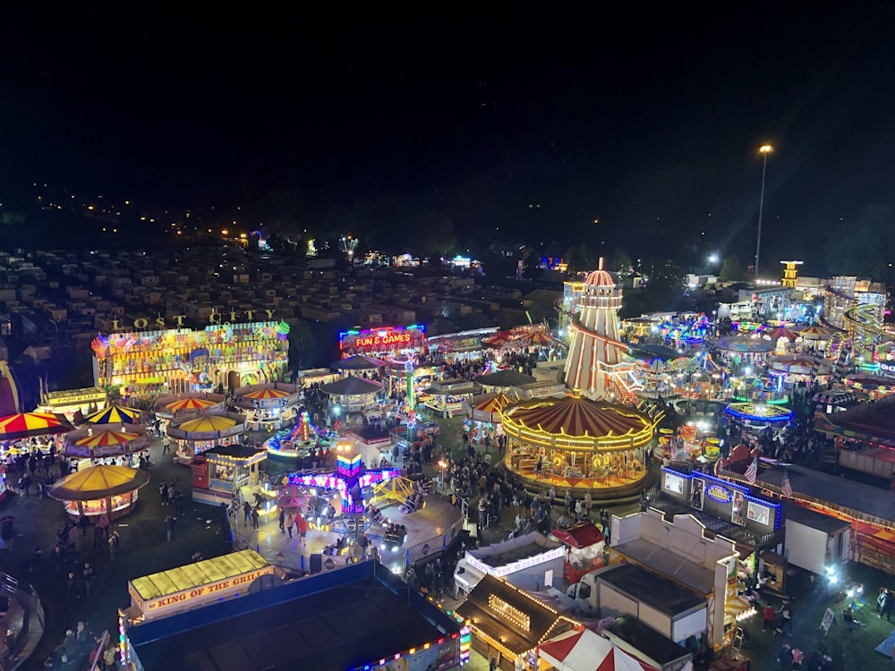 aerial view of city during night time