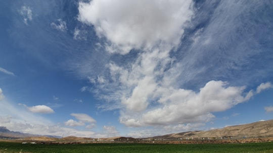 green grass field under white clouds and blue sky during daytime in Shiraz Iran