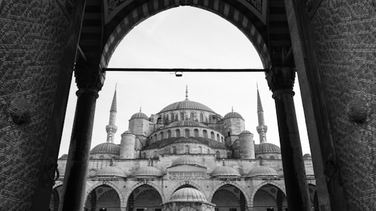 gray scale photo of dome building in Sultan Ahmed Mosque Turkey