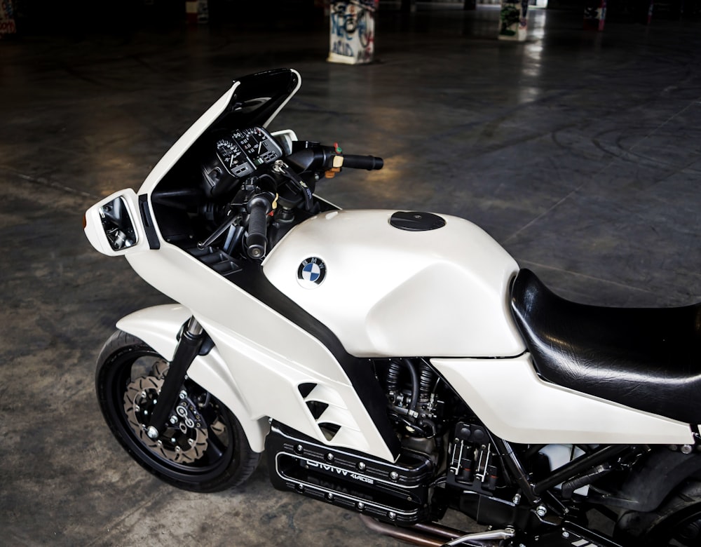 white and black sports bike