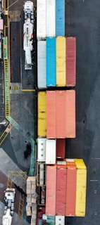 red and white intermodal containers