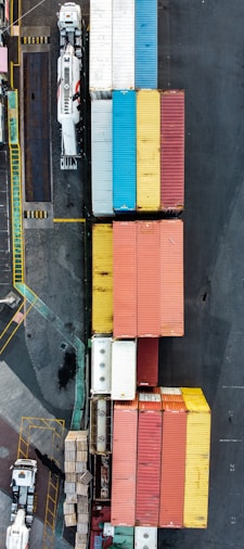 red and white intermodal containers