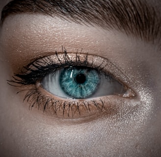 persons blue eyes in close up photography