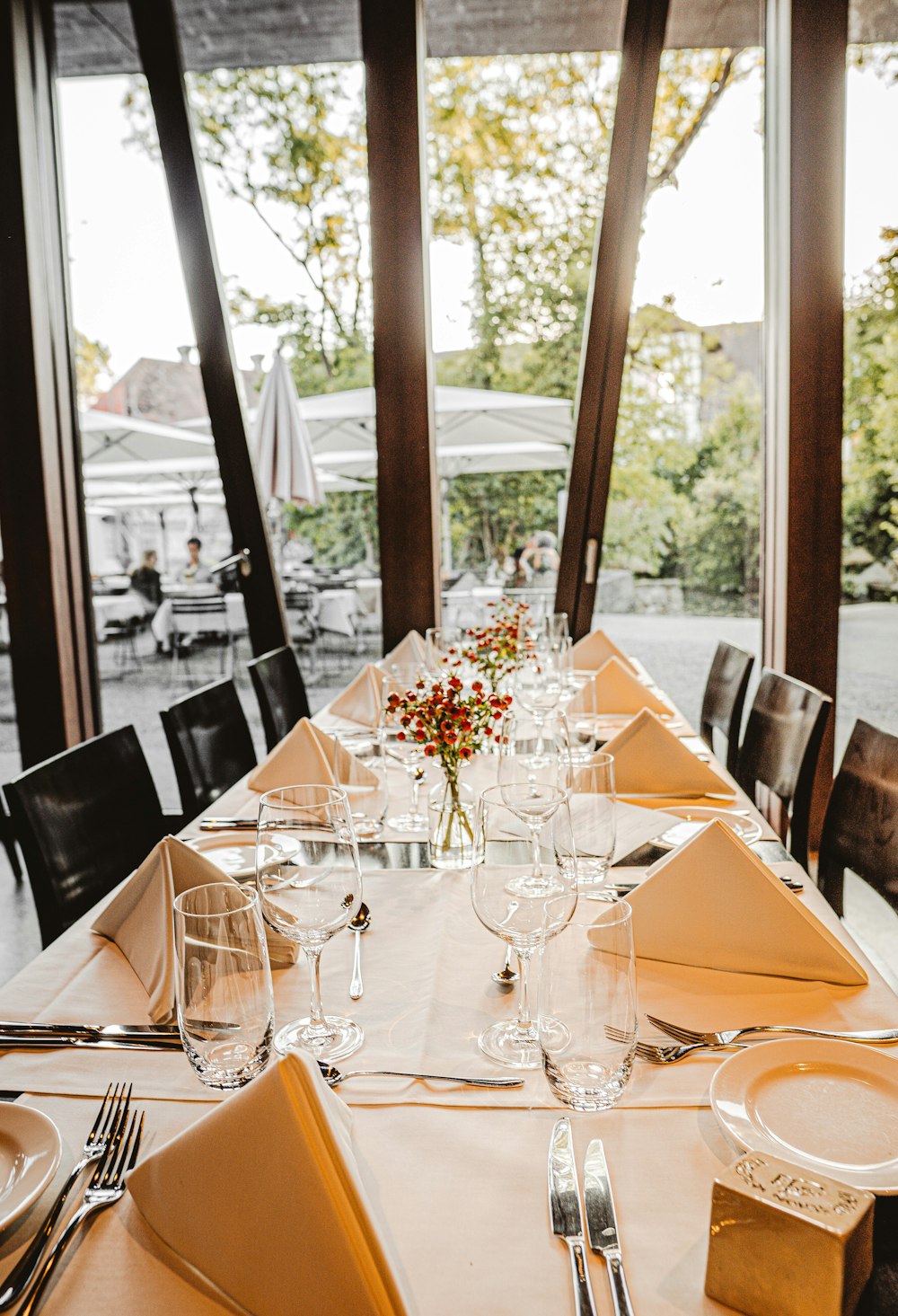 clear wine glasses on table