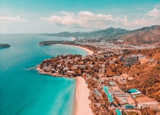 aerial view of city near body of water during daytime