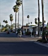 Golf carts in a gated community setting with residents enjoying a ride