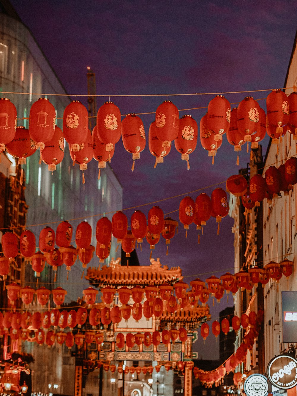 red paper lanterns hanging on ceiling