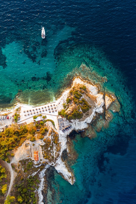 aerial view of island during daytime in Thassos Greece