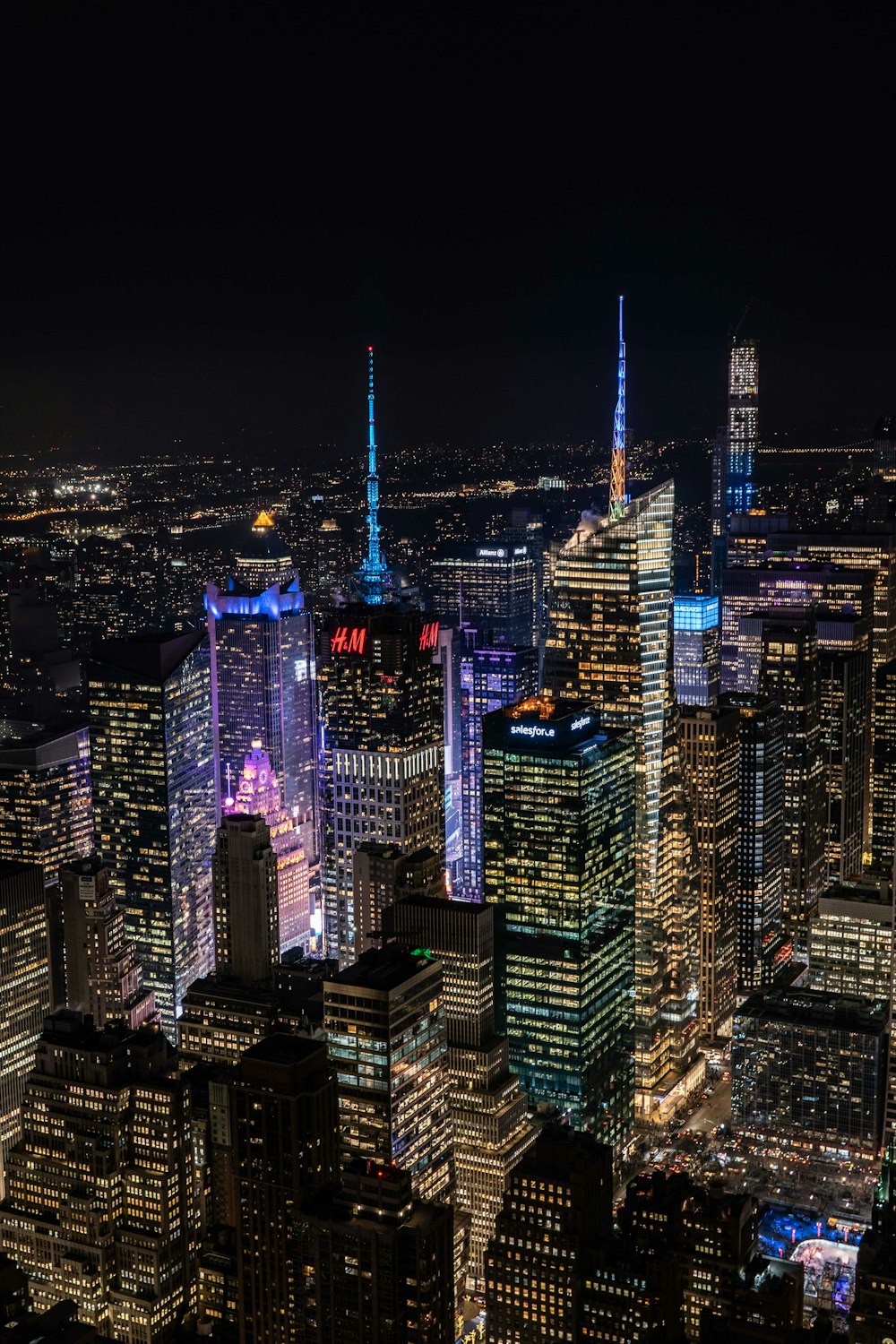 aerial view of city buildings during night time