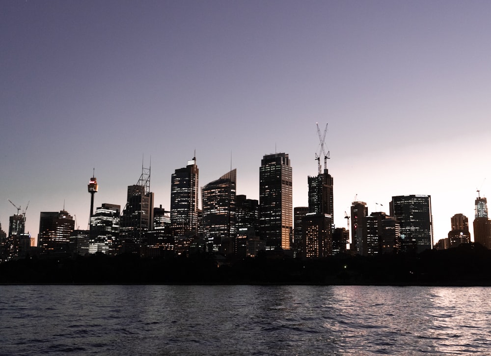 city skyline during night time