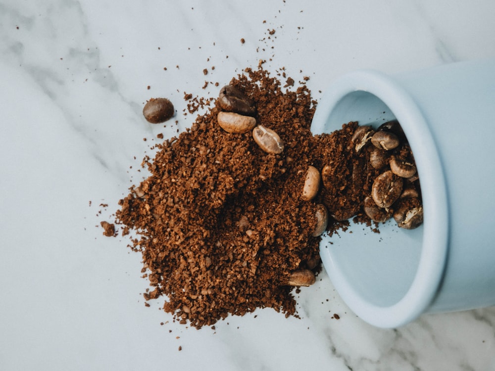 brown powder on white ceramic bowl