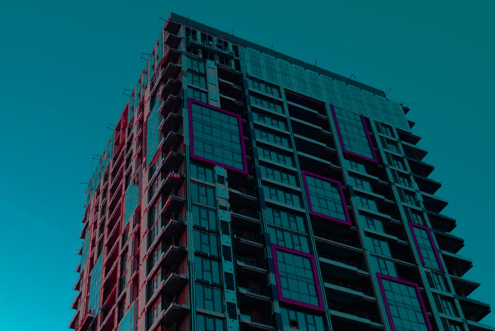 blue and red concrete building