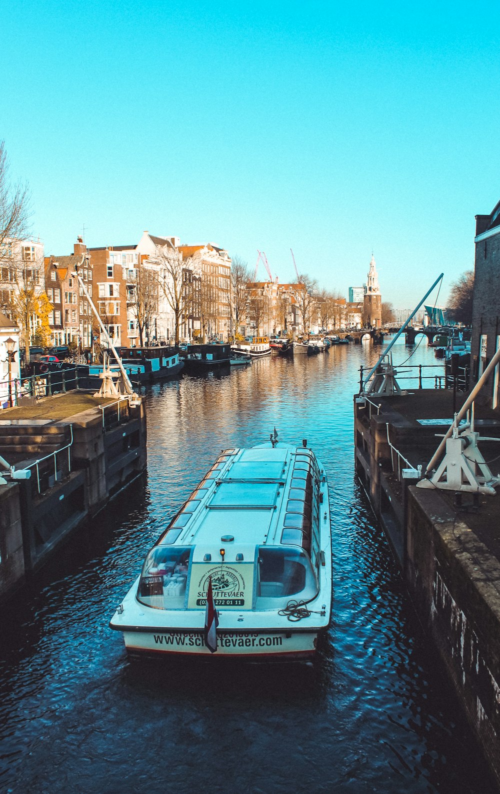 blue and white boat on dock during daytime