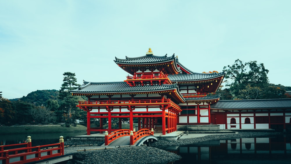 red and white temple under white sky during daytime