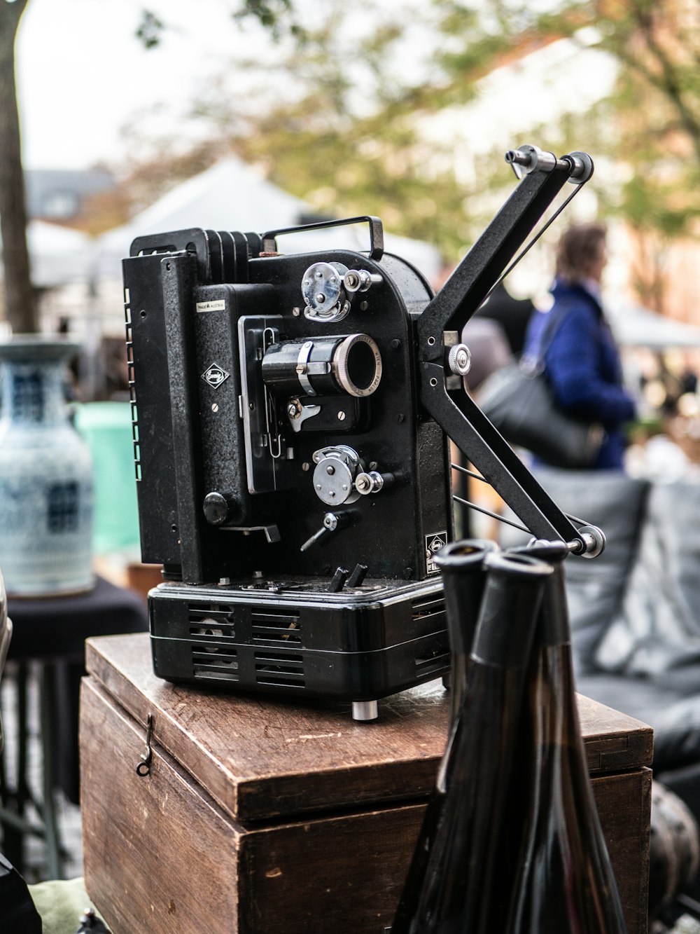 black camera on brown wooden table