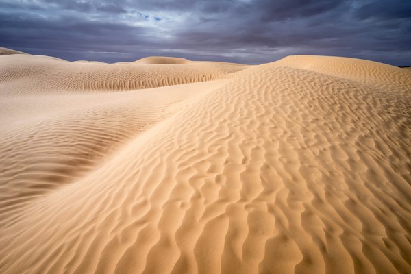 Wind-rippled dunes under a stormy sky — Tozeur, Tunisia