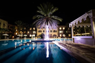A luxurious pool with elegant lighting and modern design.