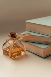 stack of books on white table