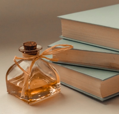 stack of books on white table