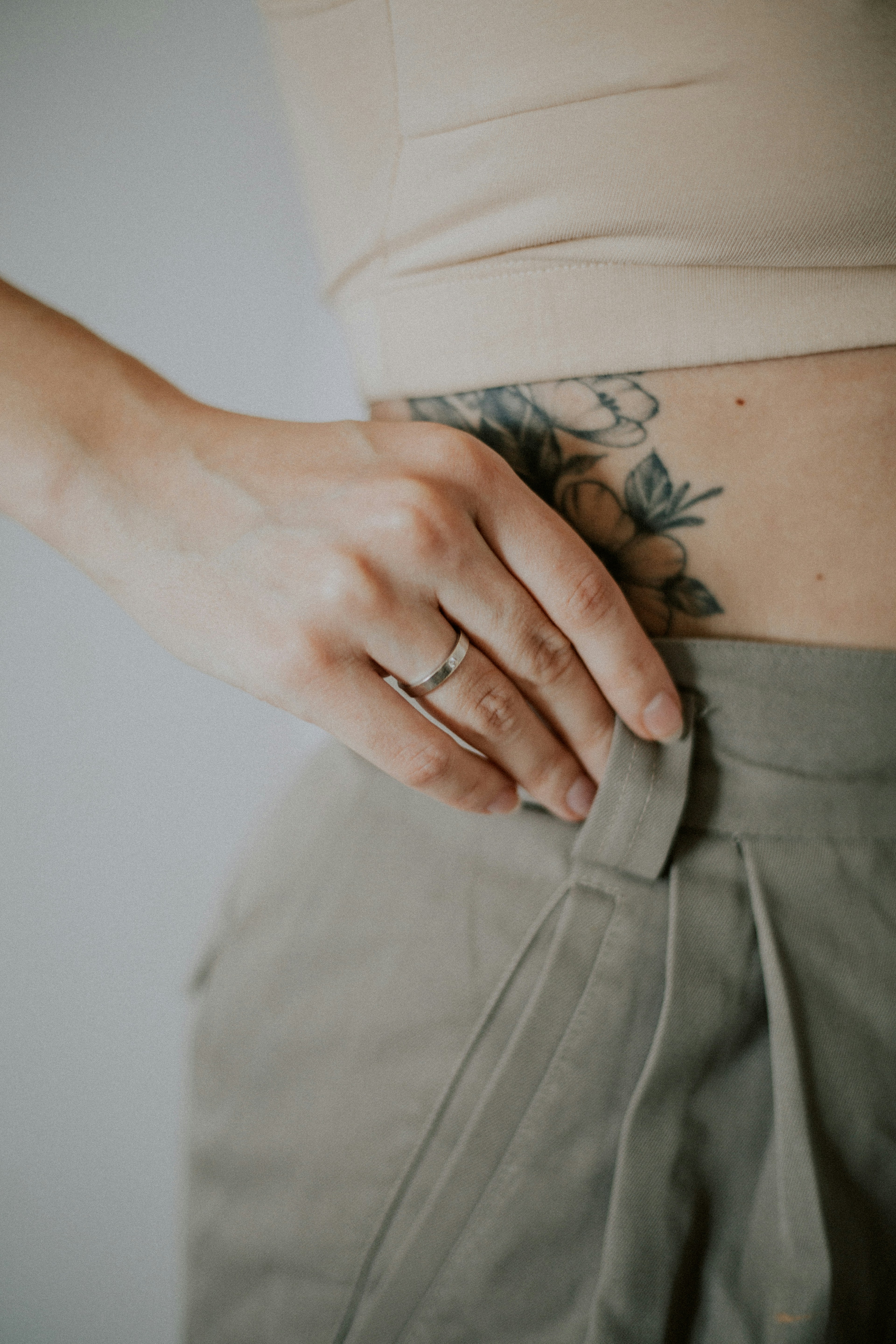 person in gray denim bottoms