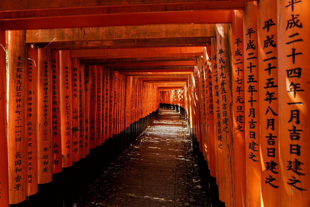 black and orange hallway with orange walls