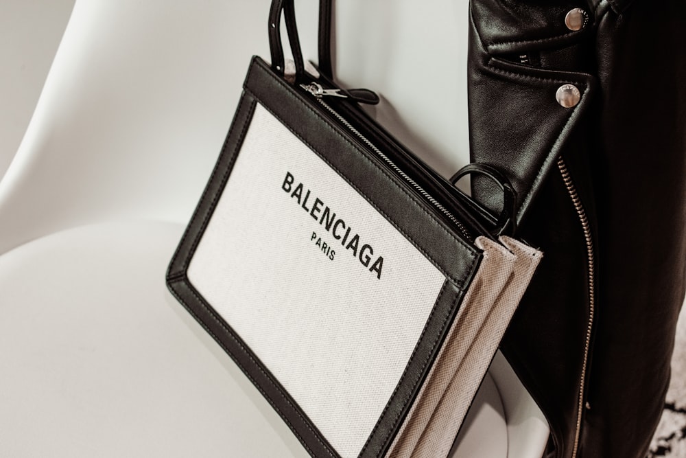 black and white leather bag