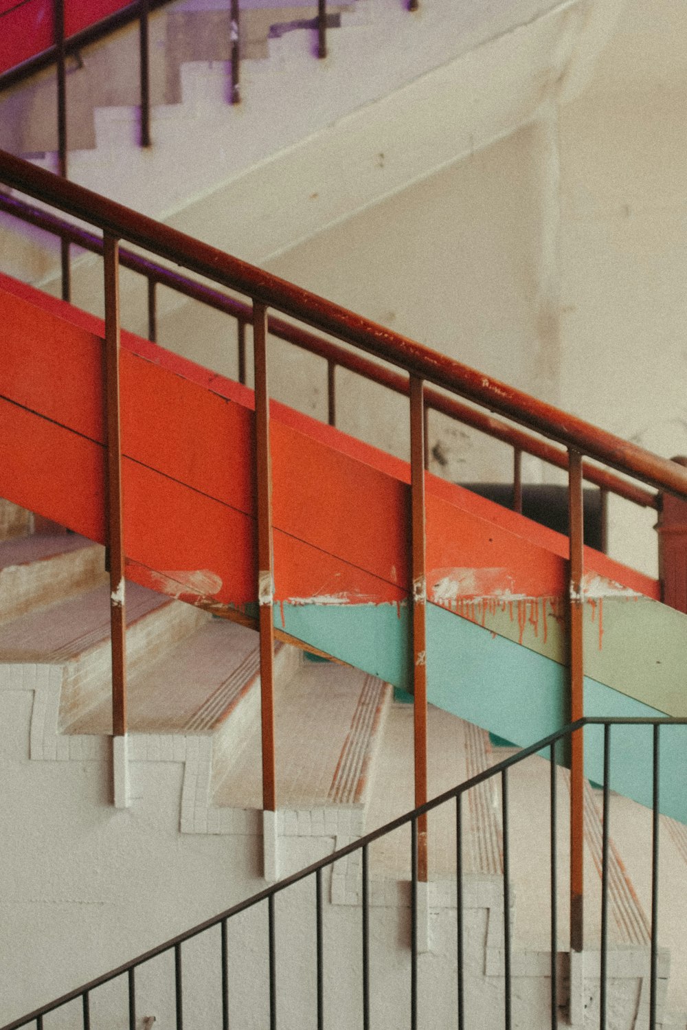 white and red concrete staircase