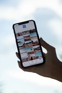 A private gallery screen on a mobile device showing selected hiking photos with watermark.