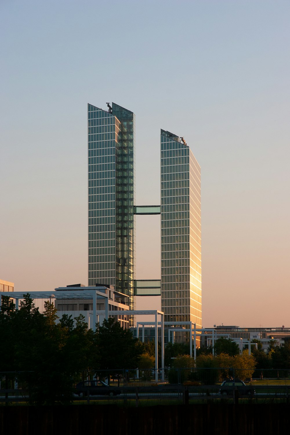 white and blue high rise building