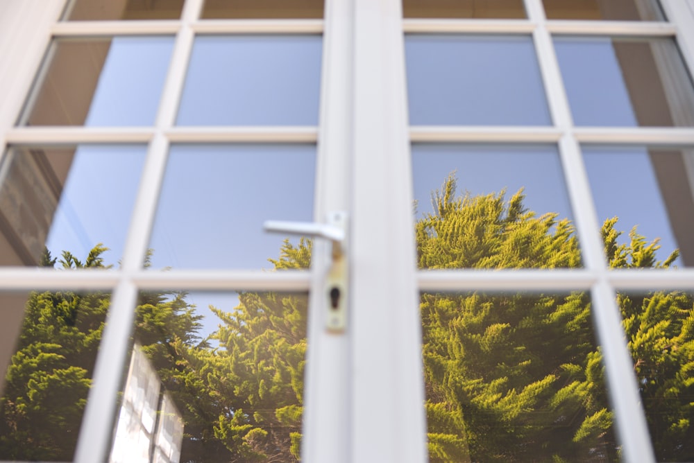 white metal framed glass window