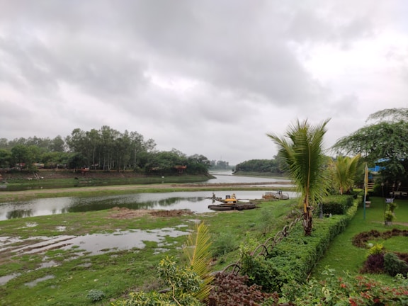 Engineers from kuvega inspecting a river restoration site surrounded by lush greenery.