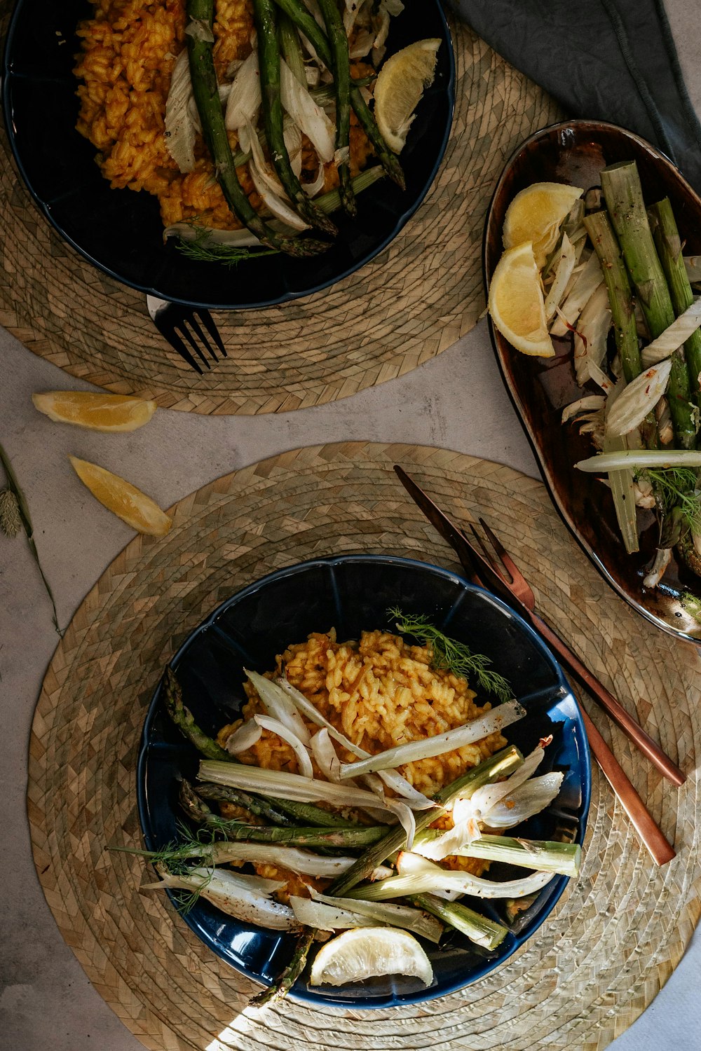 black ceramic bowl with food