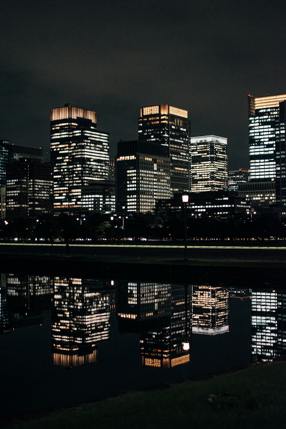 city skyline during night time