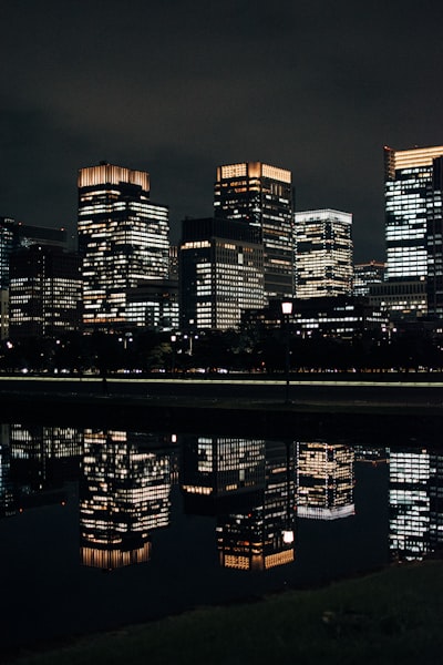 city skyline during night time