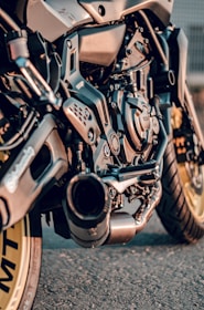 black and silver motorcycle engine