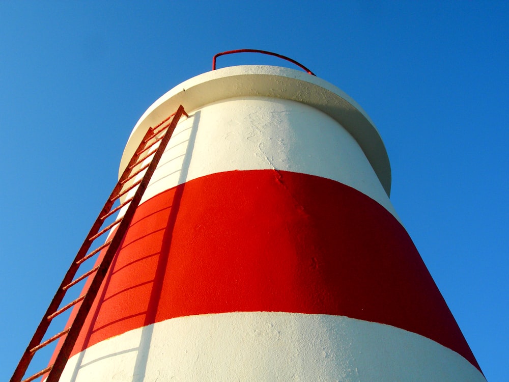 red and white striped tower