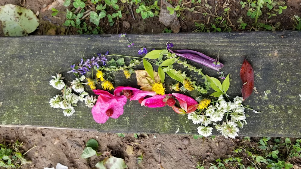 a bunch of flowers that are laying on the ground