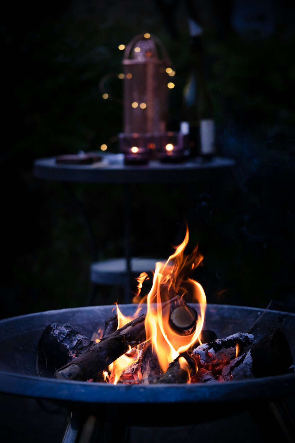 fire on black charcoal grill