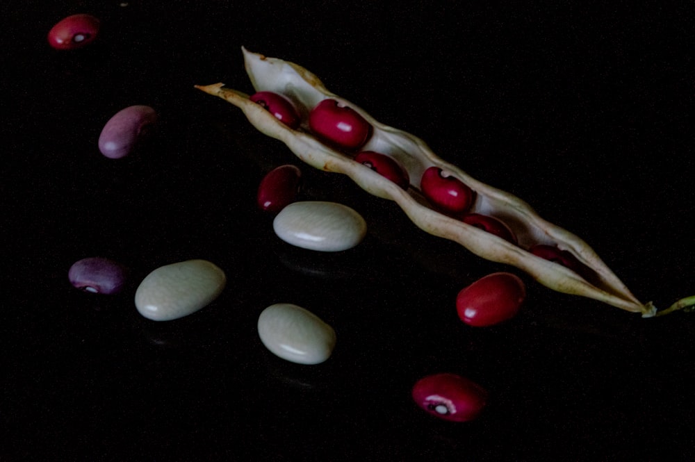 red and white round fruits