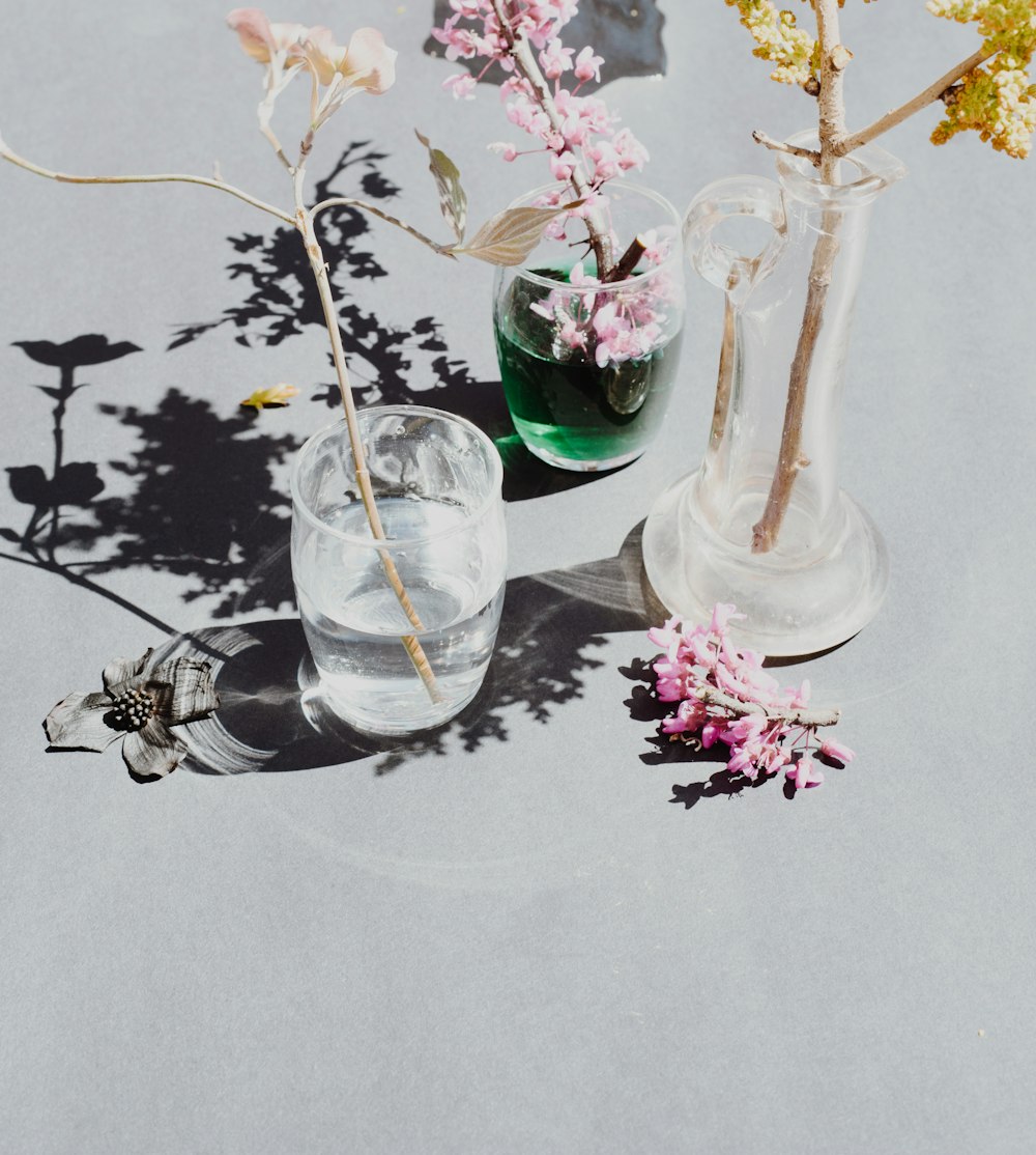 pink flowers in clear glass vase