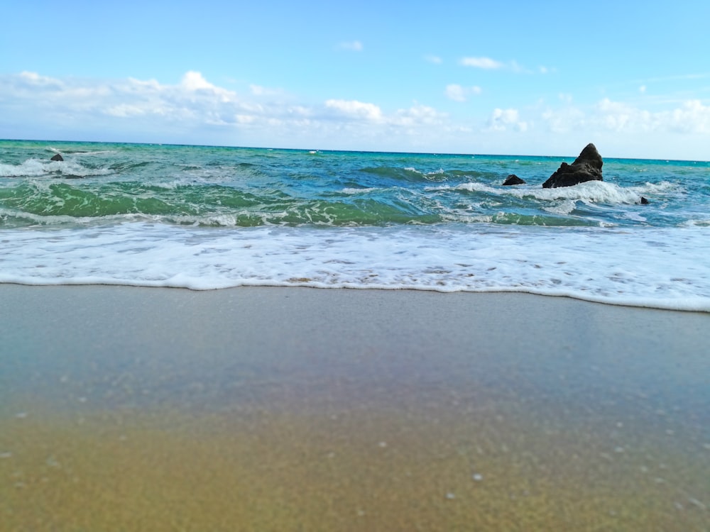 sea waves crashing on shore during daytime