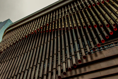 Detailed view of gas network pipes integrated into a modern building infrastructure.