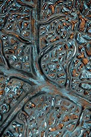 Close-up of geometric neural network patterns glowing in slate and gold tones