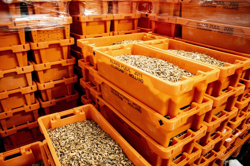 brown wooden crate with stones