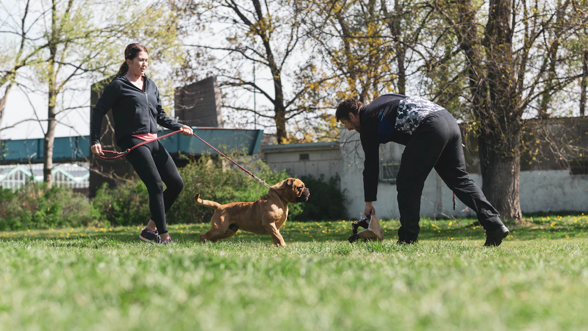 Familia con perro entrenado
