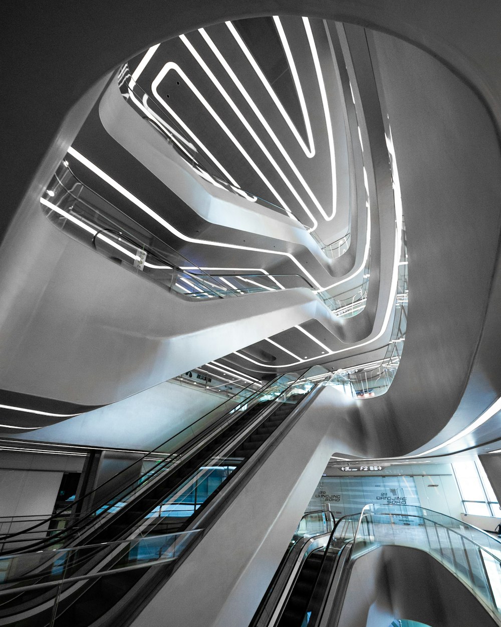 black and white spiral staircase