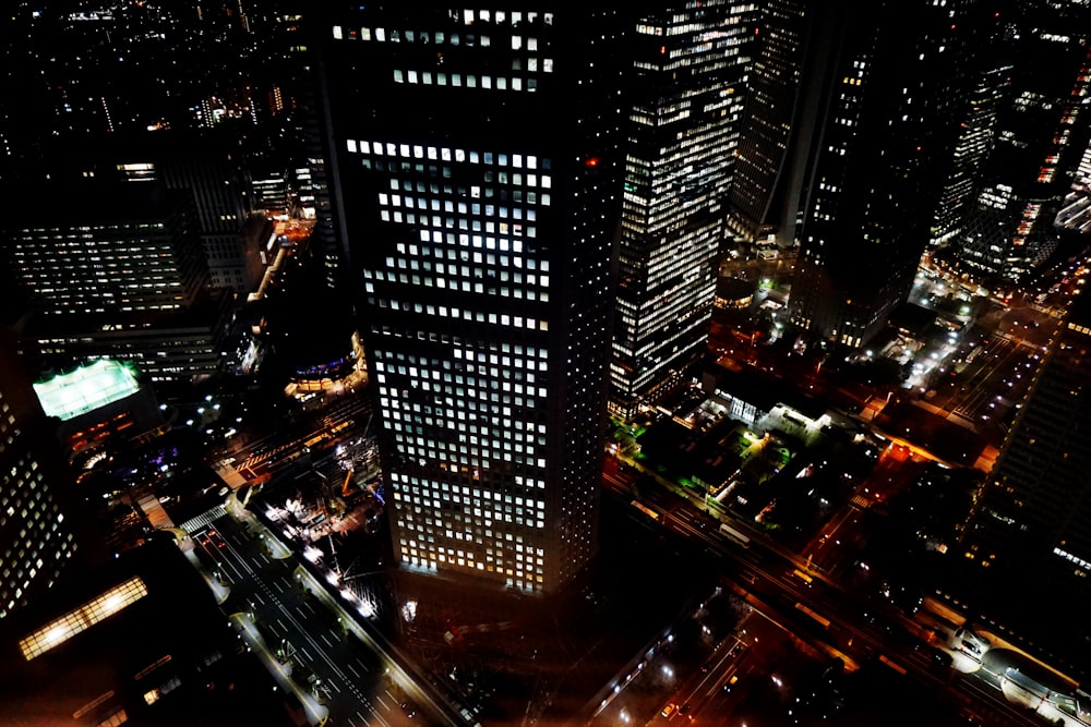 high rise buildings during night time