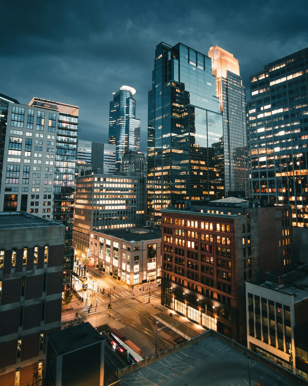 high rise buildings during night time