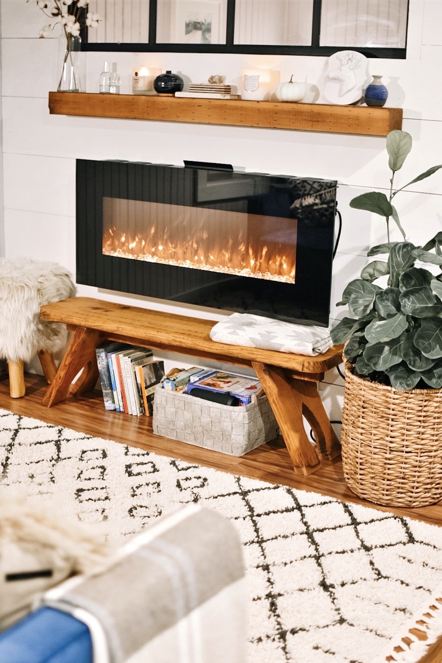 Wall-mounted linear electric fireplace